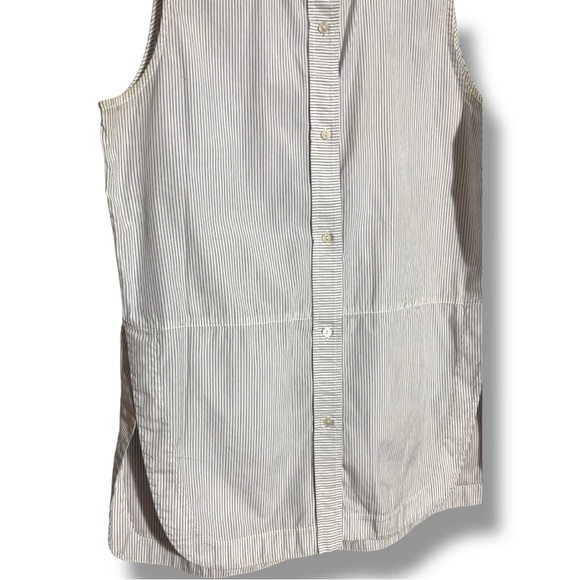 Vince White Pinstripe High Neck Button Down Side Slits Sleeveless Blouse/Tunic - Picture 15 of 16